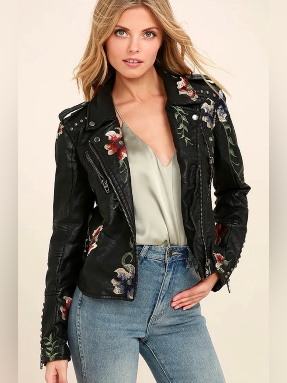 BlankNYC Embroidered Black Vegan Leather Moto Jacket - Women's GORGEOUS